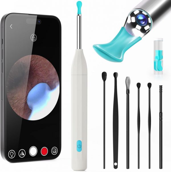 Ear Wax Removal with Camera and Light - AILE Ear Cleaner - Ear Wax Removal Tool - 1080P Otoscope - Ear Cleaning Kit for iPhone, iPad, Android Phones (White)