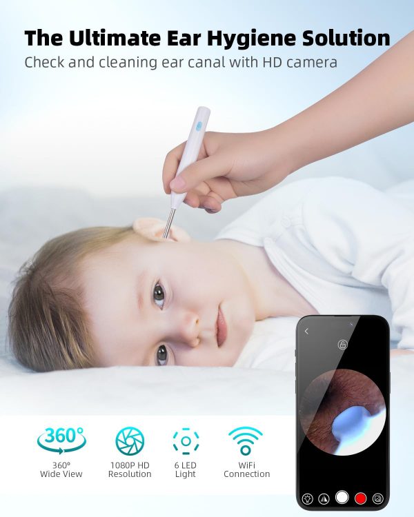 Ear Wax Removal with Camera and Light - AILE Ear Cleaner - Ear Wax Removal Tool - 1080P Otoscope - Ear Cleaning Kit for iPhone, iPad, Android Phones (White) - Image 2