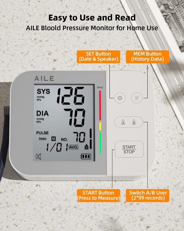 Blood Pressure Monitor for Home Use: AILE 111 Blood Pressure Machine - Blood Pressure Cuff (8.7-16.5") - Voice Broadcast - Accurate and Reliable Upper Arm BP Monitor - Image 3