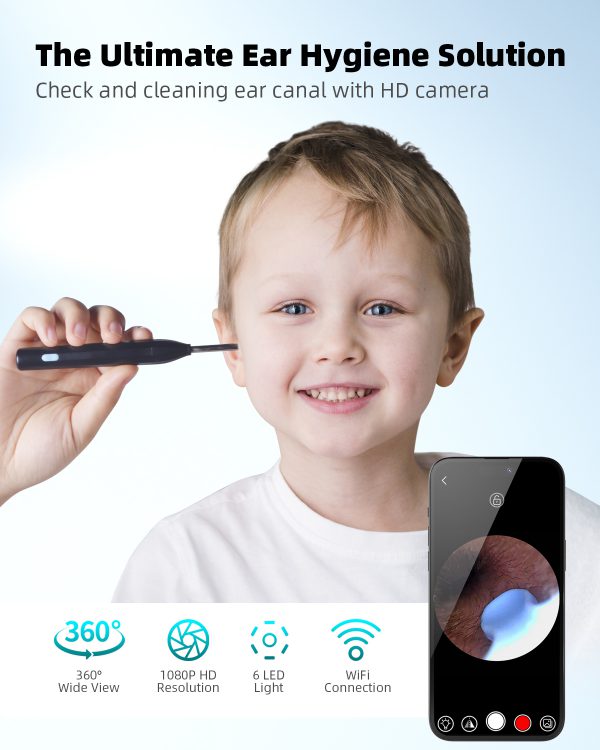 Ear Wax Removal with Camera and Light - AILE Ear Cleaner - Ear Wax Removal Tool - 1080P Otoscope - Ear Cleaning Kit for iPhone, iPad, Android Phones (Black) - Image 2