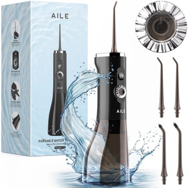 CVT Water flosser for Teeth with 100-Modes: AILE Water Pick for Teeth Cleaning and flossing, Electric, Cordless Teeth Flosser, Effectively Cleans Teeth, Plaque, 4 Nozzles, 20-150psi, Portable,Gift