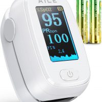 Pulse Oximeter with Fingertip Oxygen Meter : AILE Compact Fingertip Pulse Oximeter - Blood Oxygen/Heart Rate Monitor - 4 Color Screen Display - Including 2AAA Batteries for Athletic & Home (White)