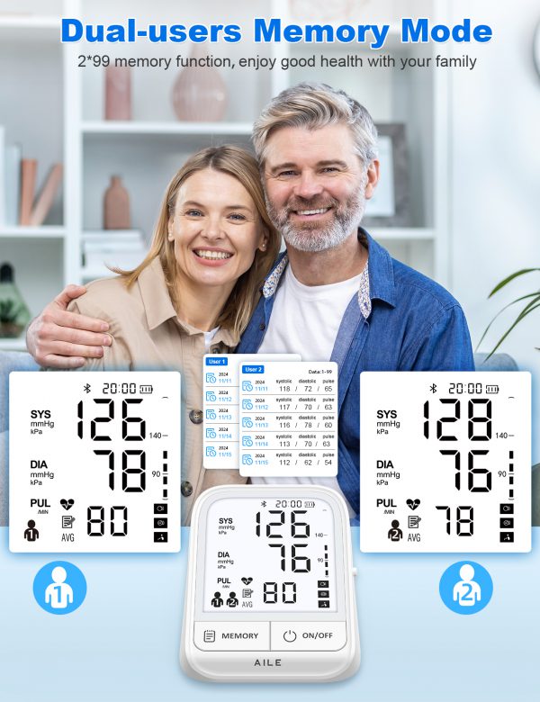 Upper Arm Blood Pressure Monitor: AILE Blood Pressure Machine for Home Use - Large Backlit Display and Voice Broadcast - Comfortable Blood Pressure Cuff - Compatible for iOS and Android Devices - Image 6