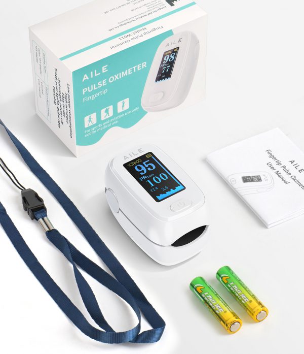 Pulse Oximeter with Fingertip Oxygen Meter : AILE Compact Fingertip Pulse Oximeter - Blood Oxygen/Heart Rate Monitor - 4 Color Screen Display - Including 2AAA Batteries for Athletic & Home (White) - Image 3